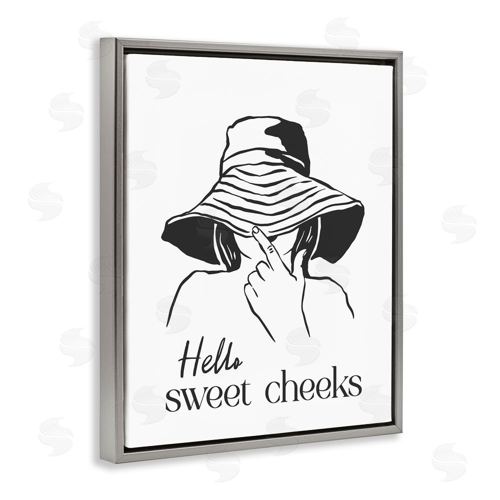Lettered and Lined Sweet Cheeks Bathroom Greeting Gray Floating Frame Canvas Wall Art Print