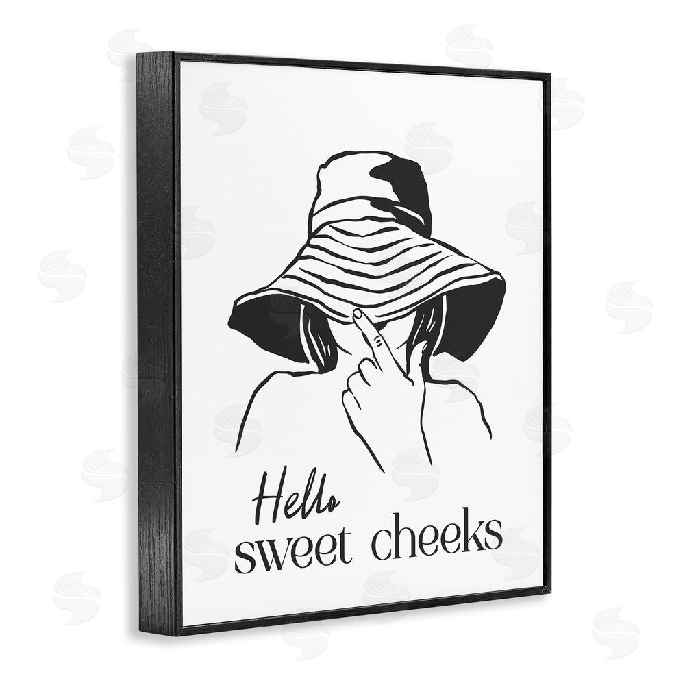 Lettered and Lined Sweet Cheeks Bathroom Greeting Black Framed Giclee Wall Art Print