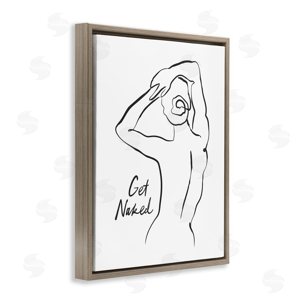 Lettered and Lined Get Naked Nude Silhouette Brown Floating Frame Canvas Wall Art