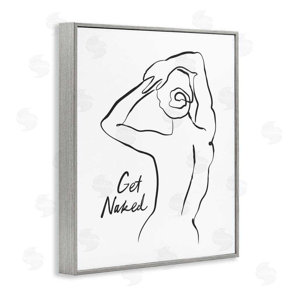 Lettered and Lined Get Naked Nude Silhouette Gray Framed Giclee Wall Art Print