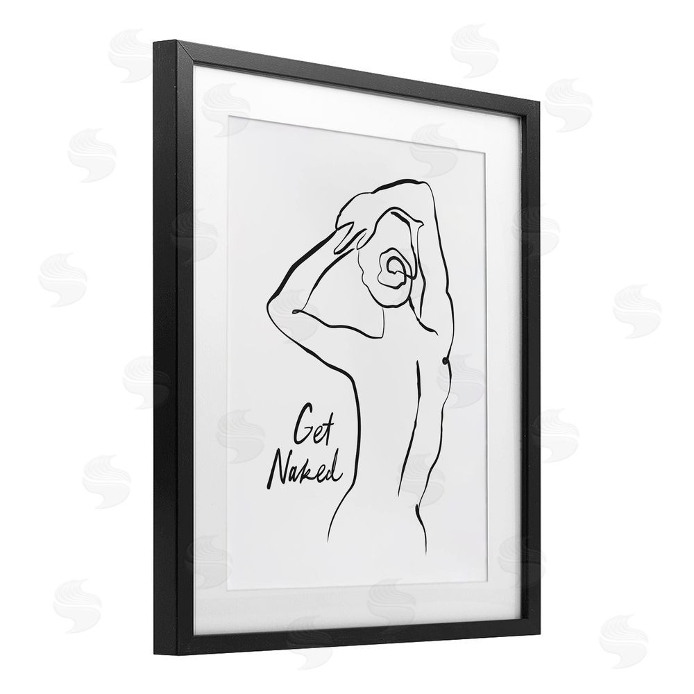 Lettered and Lined Get Naked Nude Silhouette Black Framed Print Under Glass with Mat Wall Art
