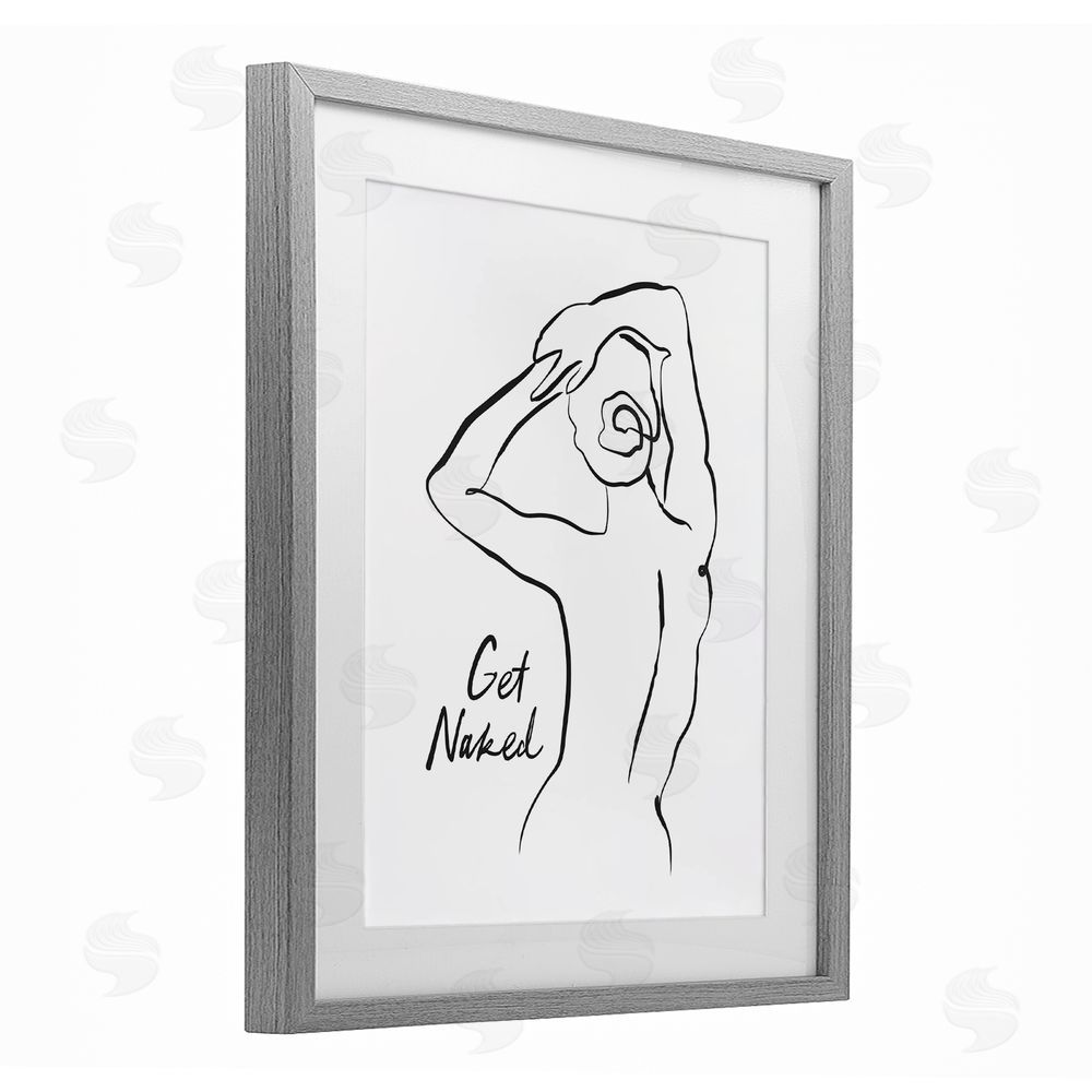 Lettered and Lined Get Naked Nude Silhouette Gray Framed Print Under Glass with Mat Wall Art