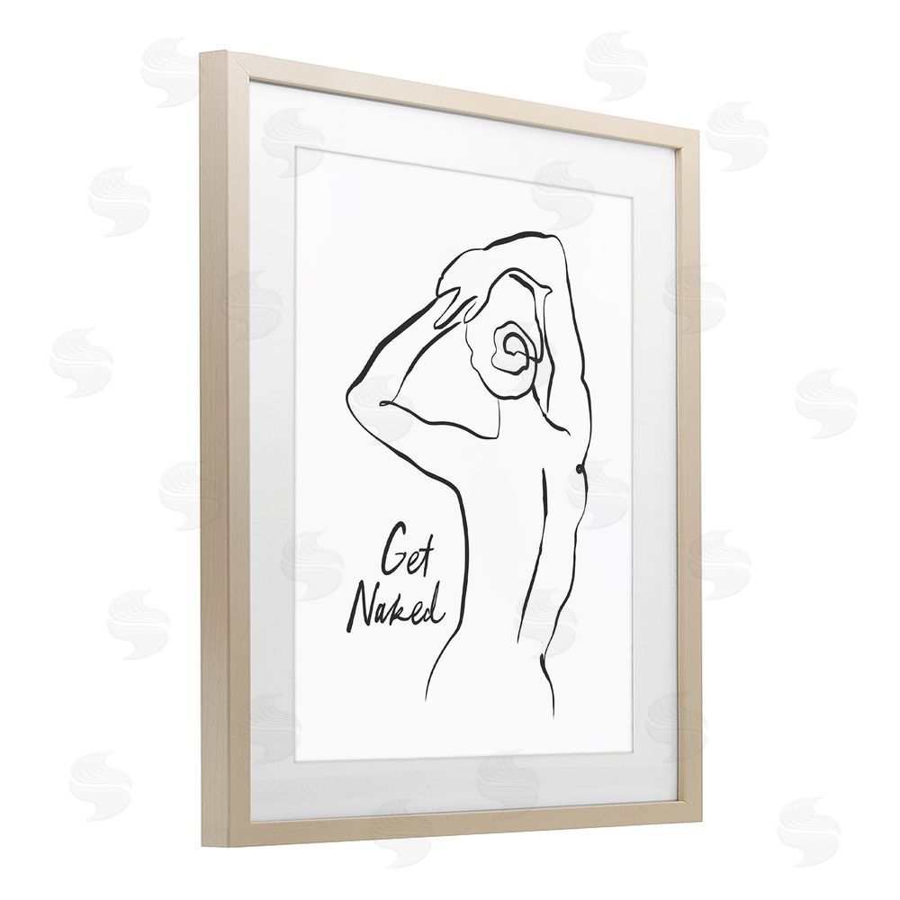 Lettered and Lined Get Naked Nude Silhouette Brown Framed Print Under Glass with Mat Wall Art
