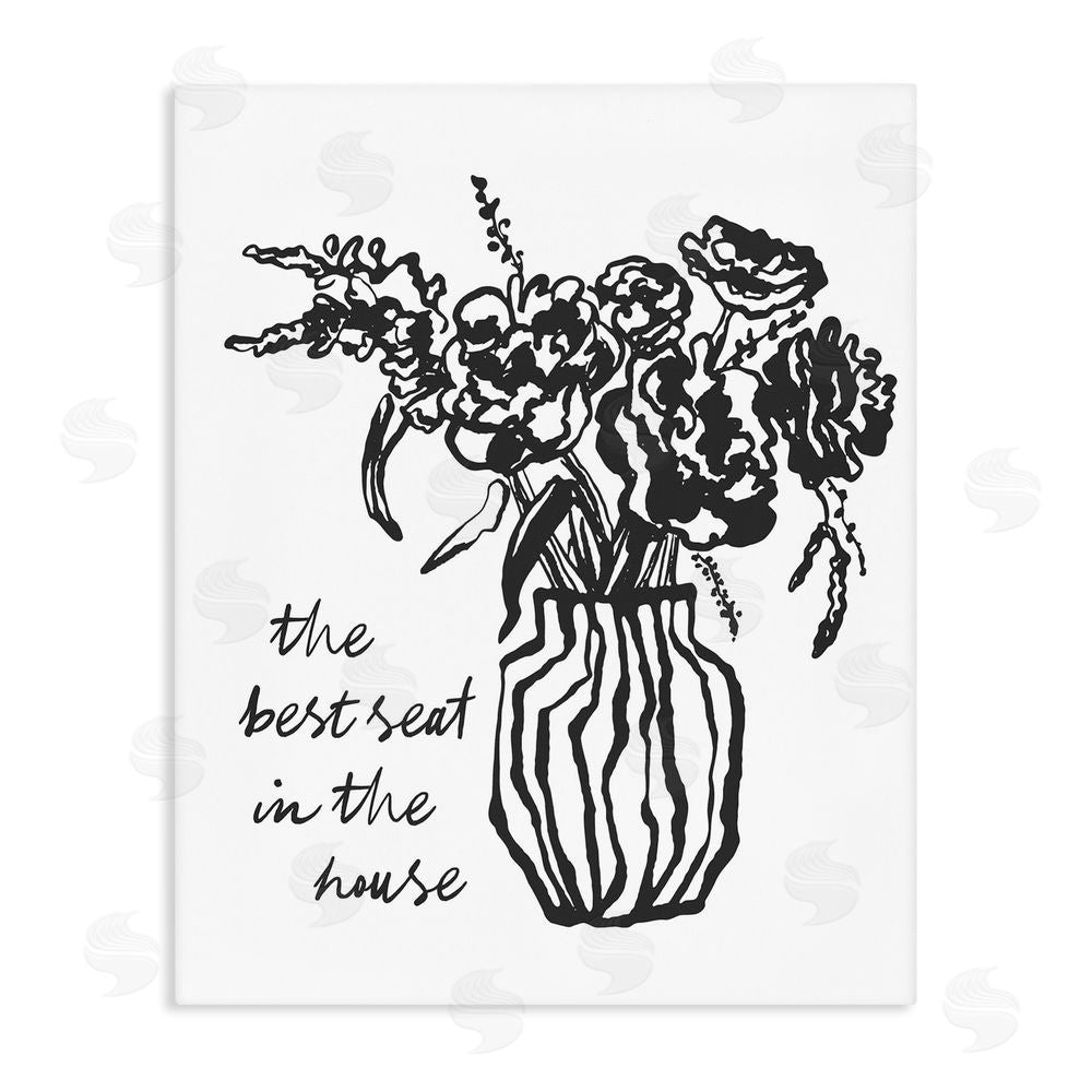 Lettered and Lined Best Seat in House Bathroom Stretched Canvas Wall Art Print