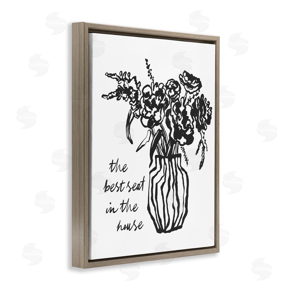 Lettered and Lined Best Seat in House Bathroom Brown Floating Frame Canvas Wall Art Print