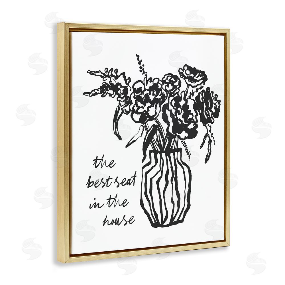 Lettered and Lined Best Seat in House Bathroom Gold Floating Frame Canvas Wall Art Print