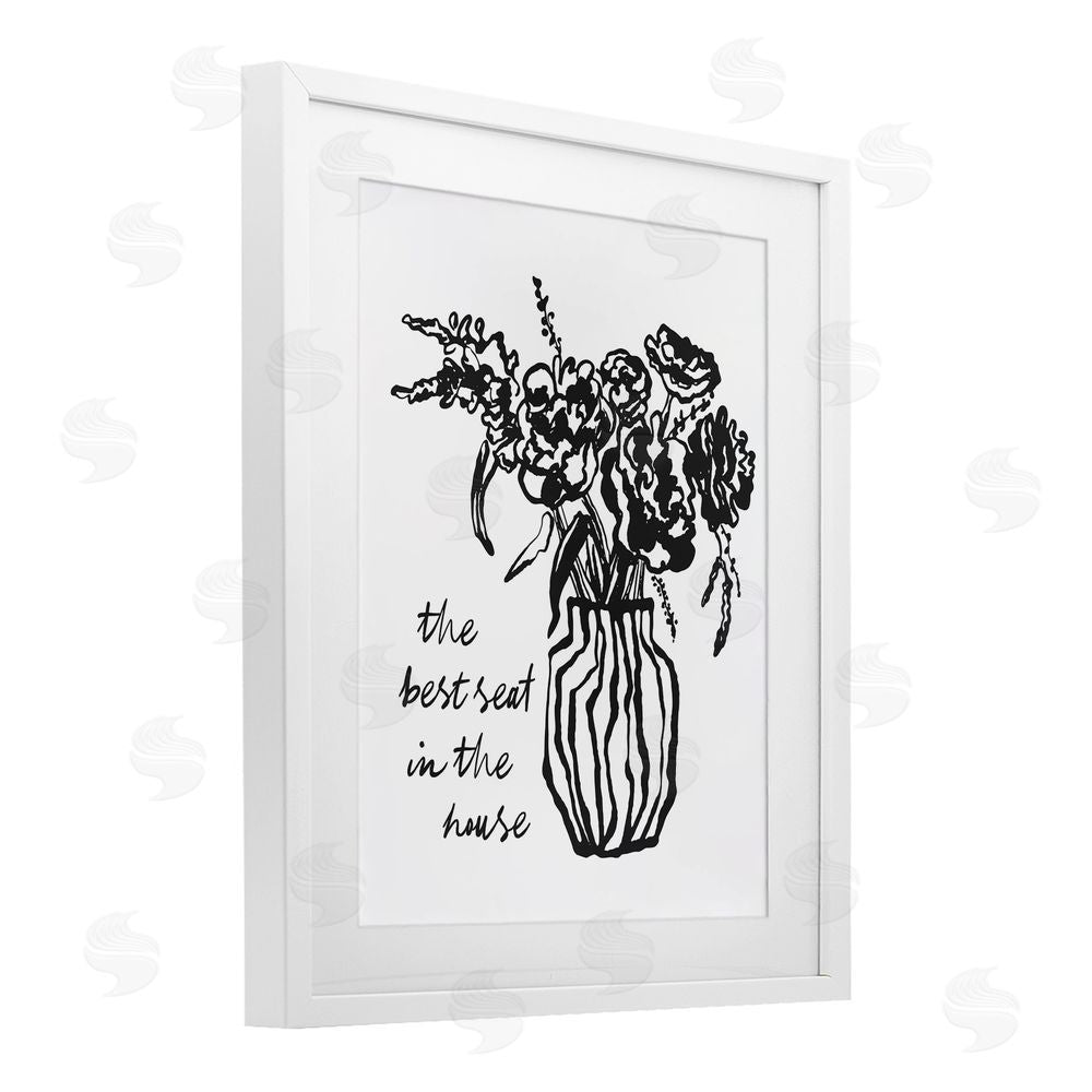 Lettered and Lined Best Seat in House Bathroom White Framed Print Under Glass Wall Art