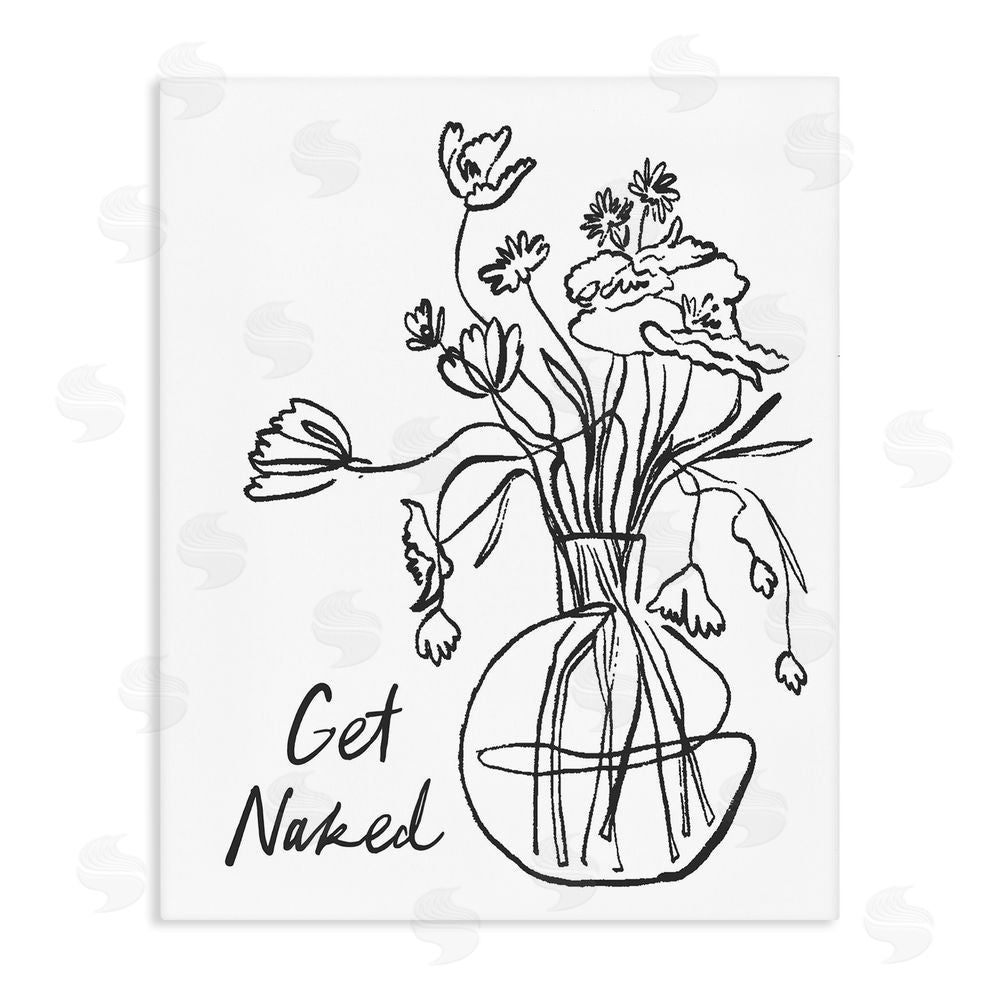 Lettered and Lined Get Naked Flower Contour Stretched Canvas Wall Art