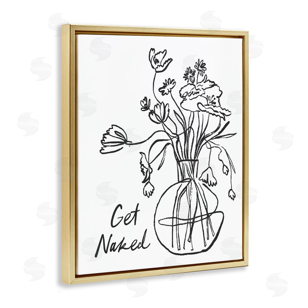 Lettered and Lined Get Naked Flower Contour Gold Floating Frame Canvas Wall Art