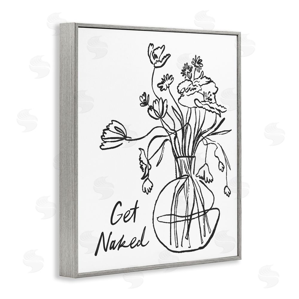 Lettered and Lined Get Naked Flower Contour Gray Framed Giclee Wall Art Print