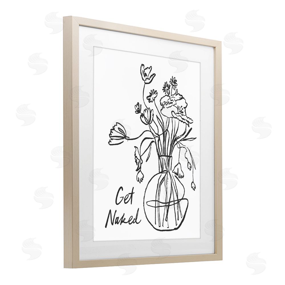 Lettered and Lined Get Naked Flower Contour Brown Framed Print Under Glass with Mat Wall Art