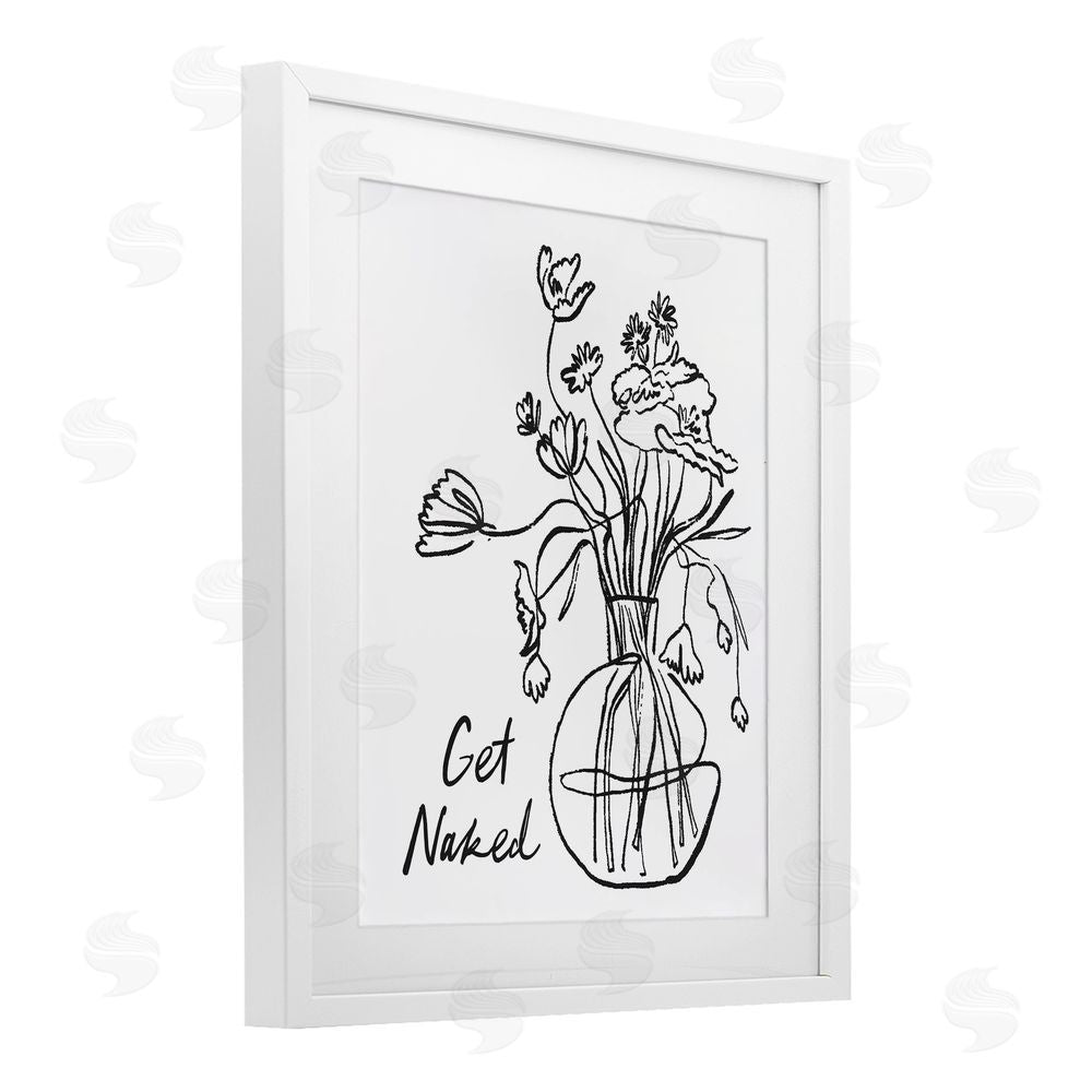 Lettered and Lined Get Naked Flower Contour White Framed Print Under Glass with Mat Wall Art