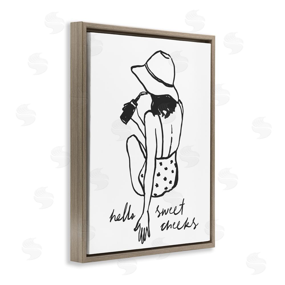 Lettered and Lined Bathroom Refresh Sweet Cheeks Brown Floating Frame Canvas Wall Art Print
