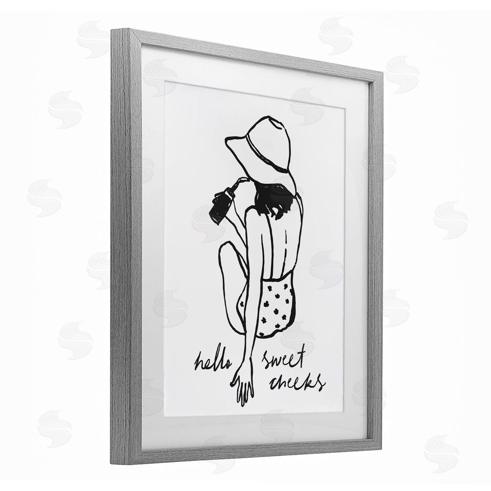 Lettered and Lined Bathroom Refresh Sweet Cheeks Gray Framed Print Under Glass Wall Art