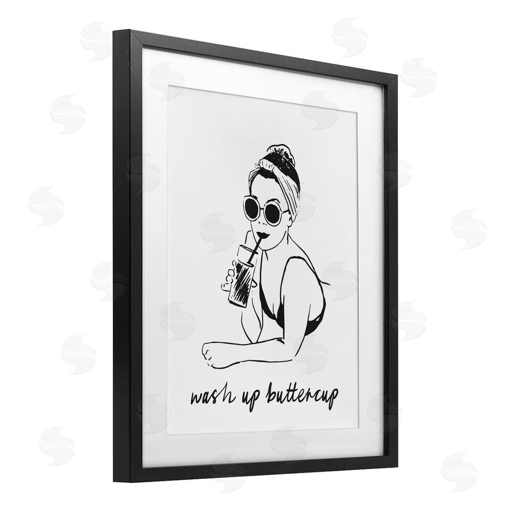 Lettered and Lined Wash Up Buttercup Retro Black Framed Print Under Glass Wall Art