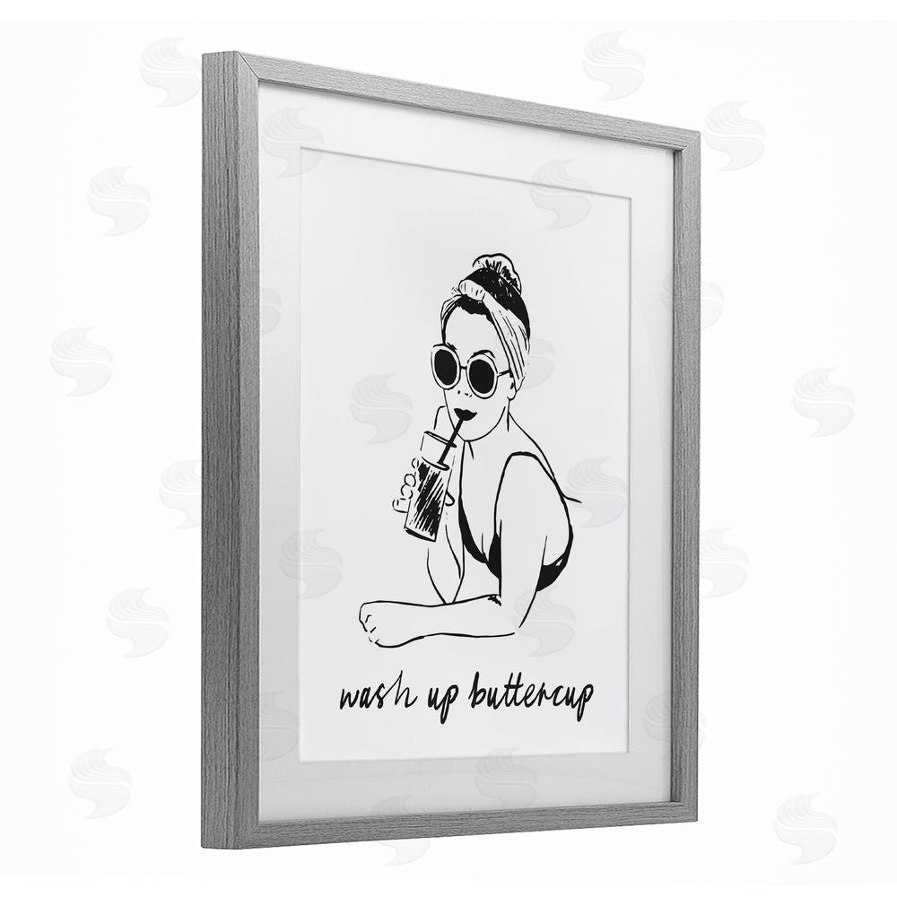 Lettered and Lined Wash Up Buttercup Retro Gray Framed Print Under Glass Wall Art