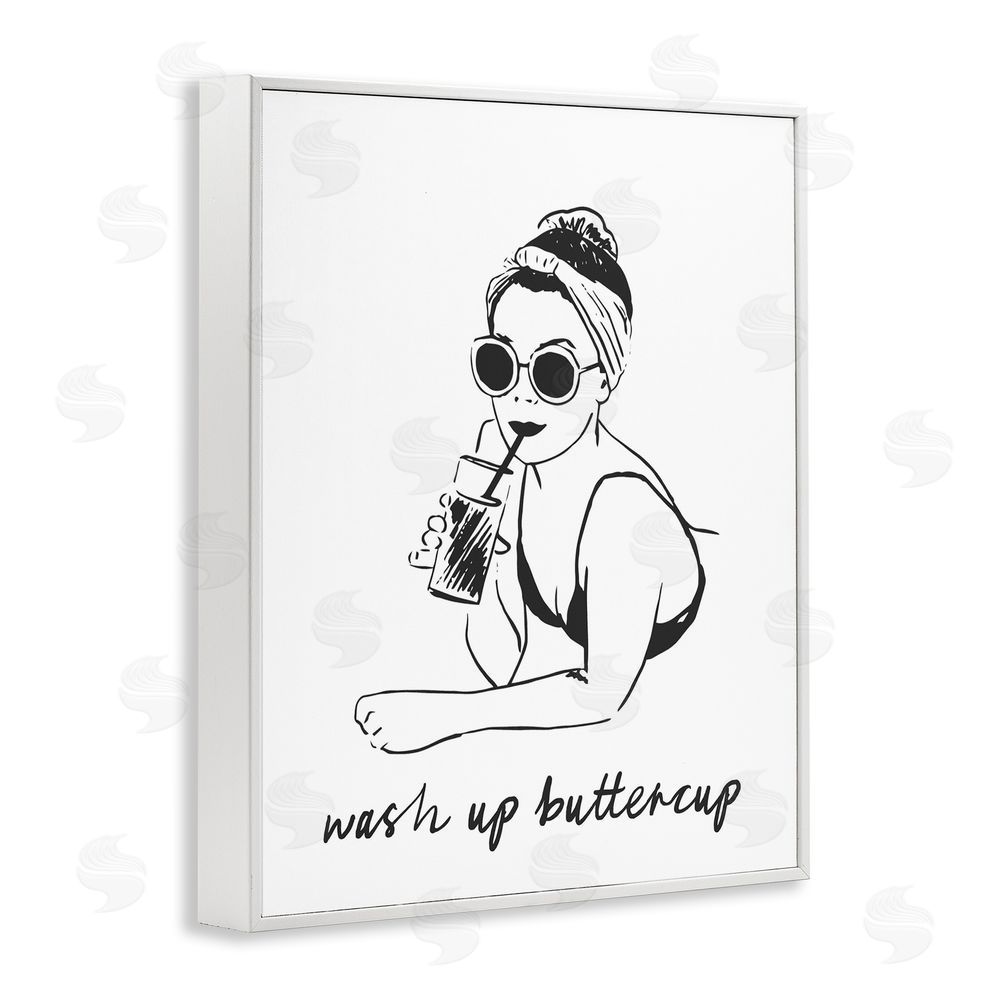 Lettered and Lined Wash Up Buttercup Retro White Framed Giclee Wall Art Print