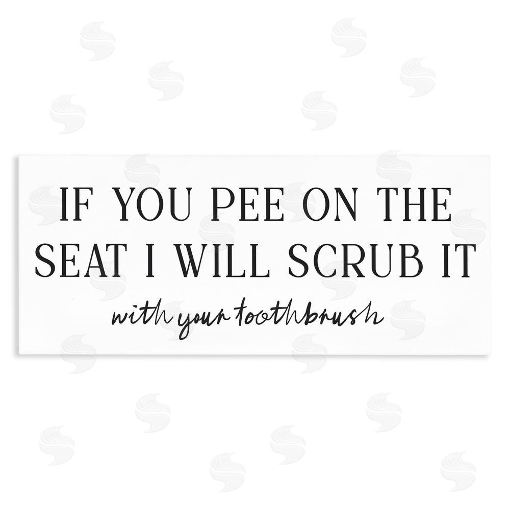 Lettered and Lined Pee On The Seat Humor Stretched Canvas Wall Art Print