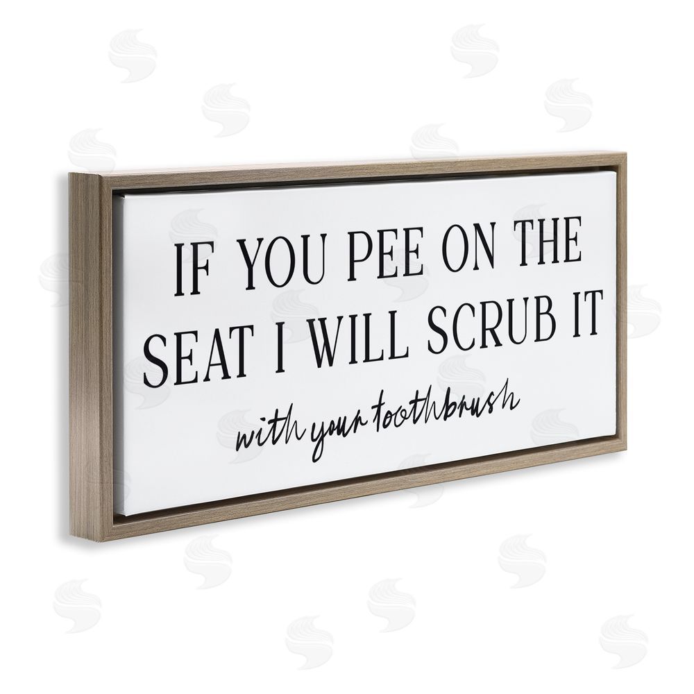 Lettered and Lined Pee On The Seat Humor Brown Floating Frame Canvas Wall Art Print