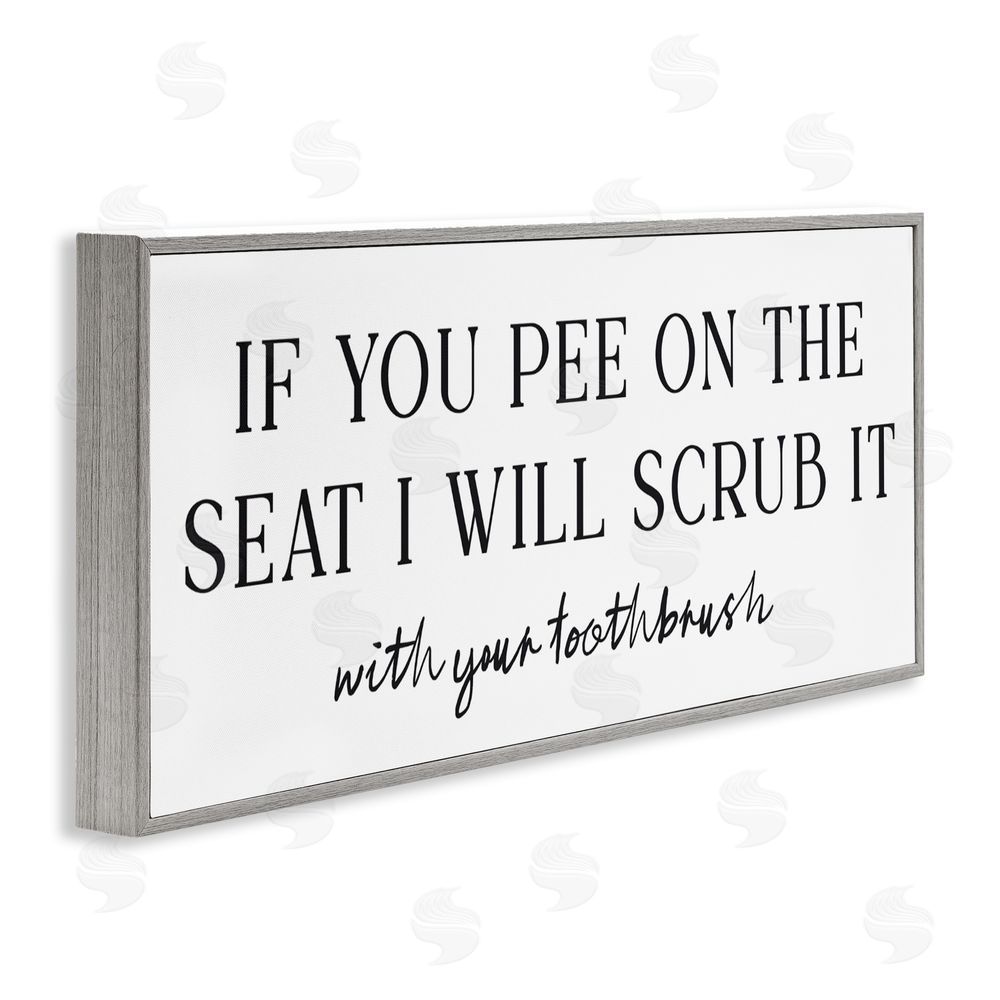 Lettered and Lined Pee On The Seat Humor Gray Framed Giclee Wall Art Print