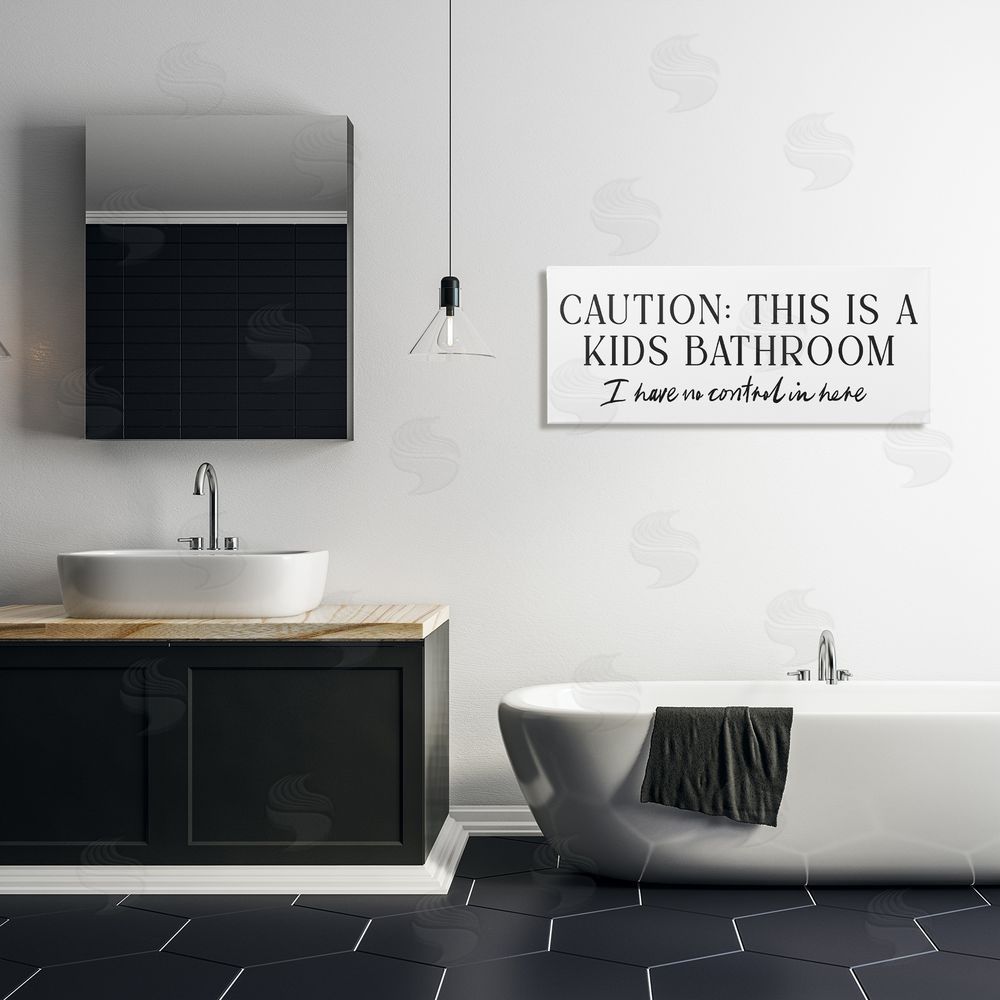 Lettered and Lined No Control Kid's Bathroom Stretched Canvas Wall Art Print in Room