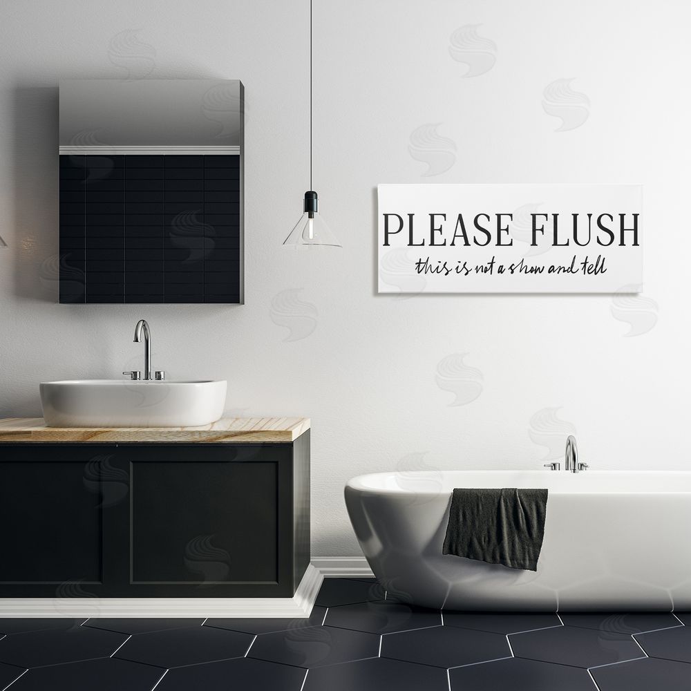 Lettered and Lined Not Show & Tell Bathroom Stretched Canvas Wall Art Print in Room