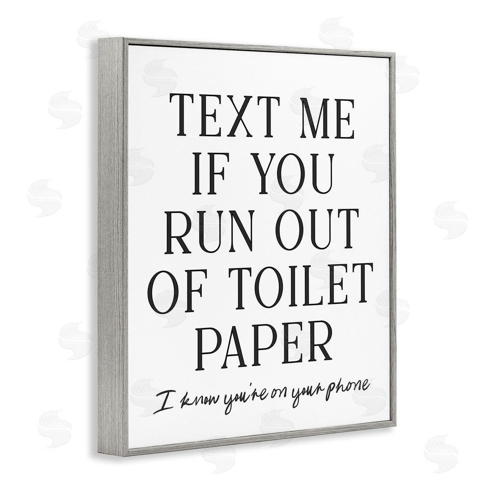 Lettered and Lined Funny Bathroom Texting Gray Framed Giclee Wall Art Print