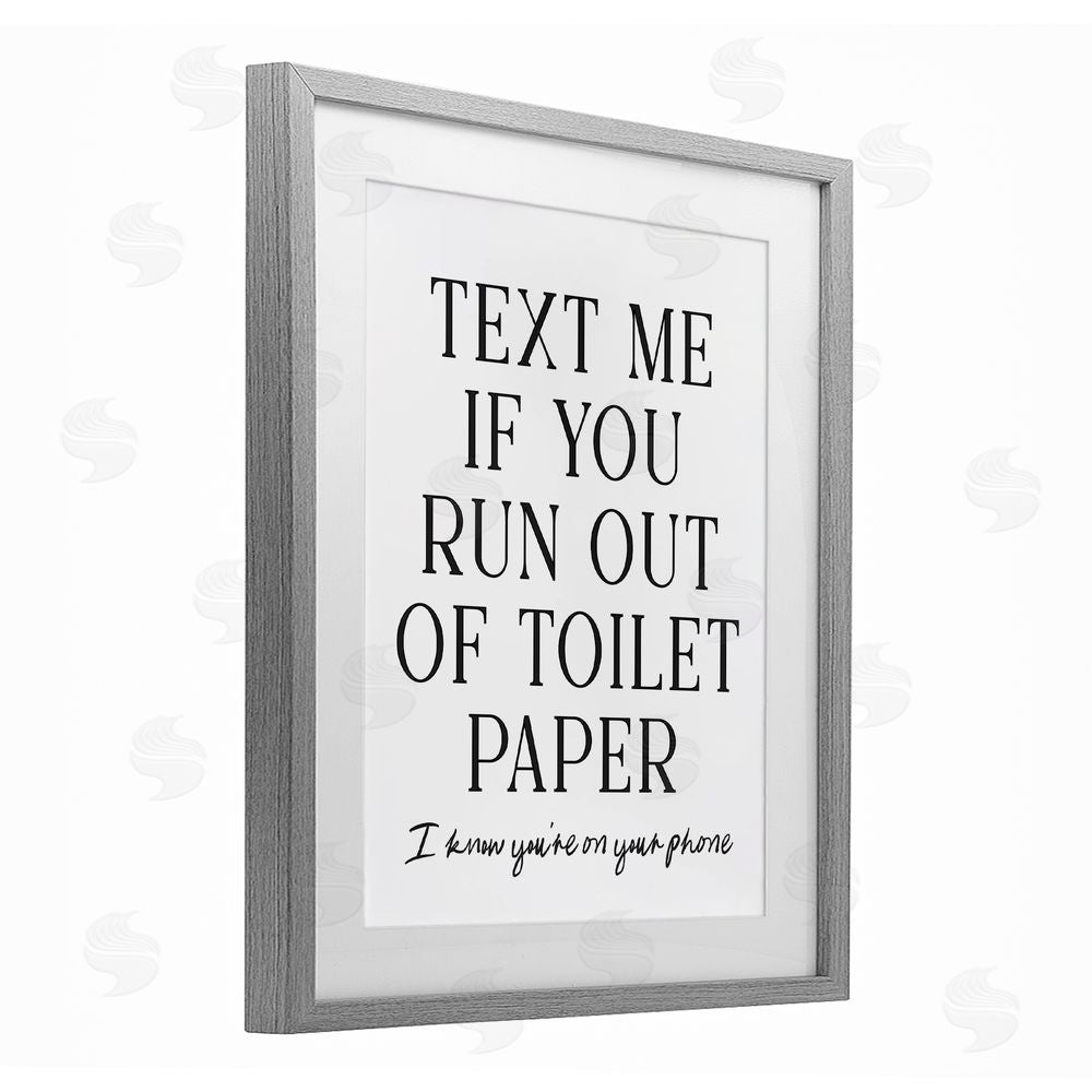 Lettered and Lined Funny Bathroom Texting Gray Framed Print Under Glass with Mat Wall Art