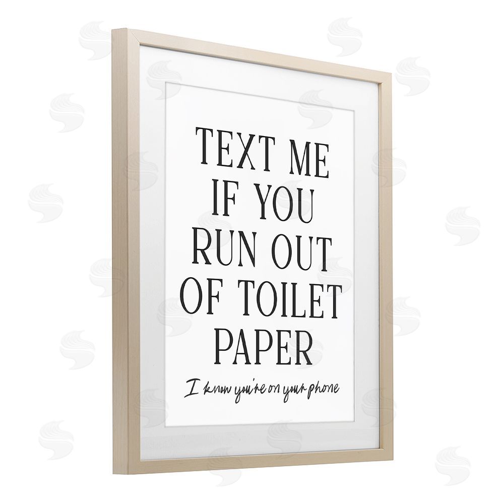 Lettered and Lined Funny Bathroom Texting Brown Framed Print Under Glass with Mat Wall Art