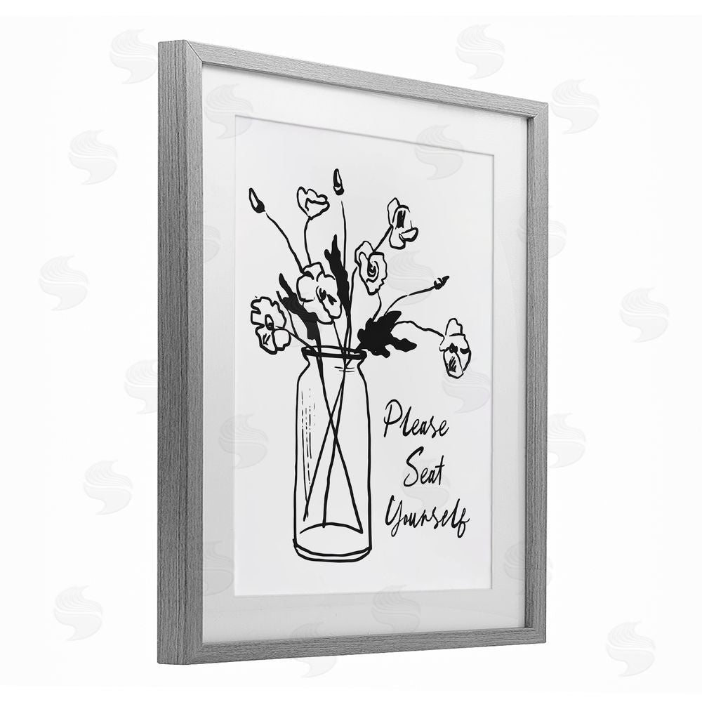 Lettered and Lined Seat Yourself Bathroom Flowers Gray Framed Print Under Glass Wall Art