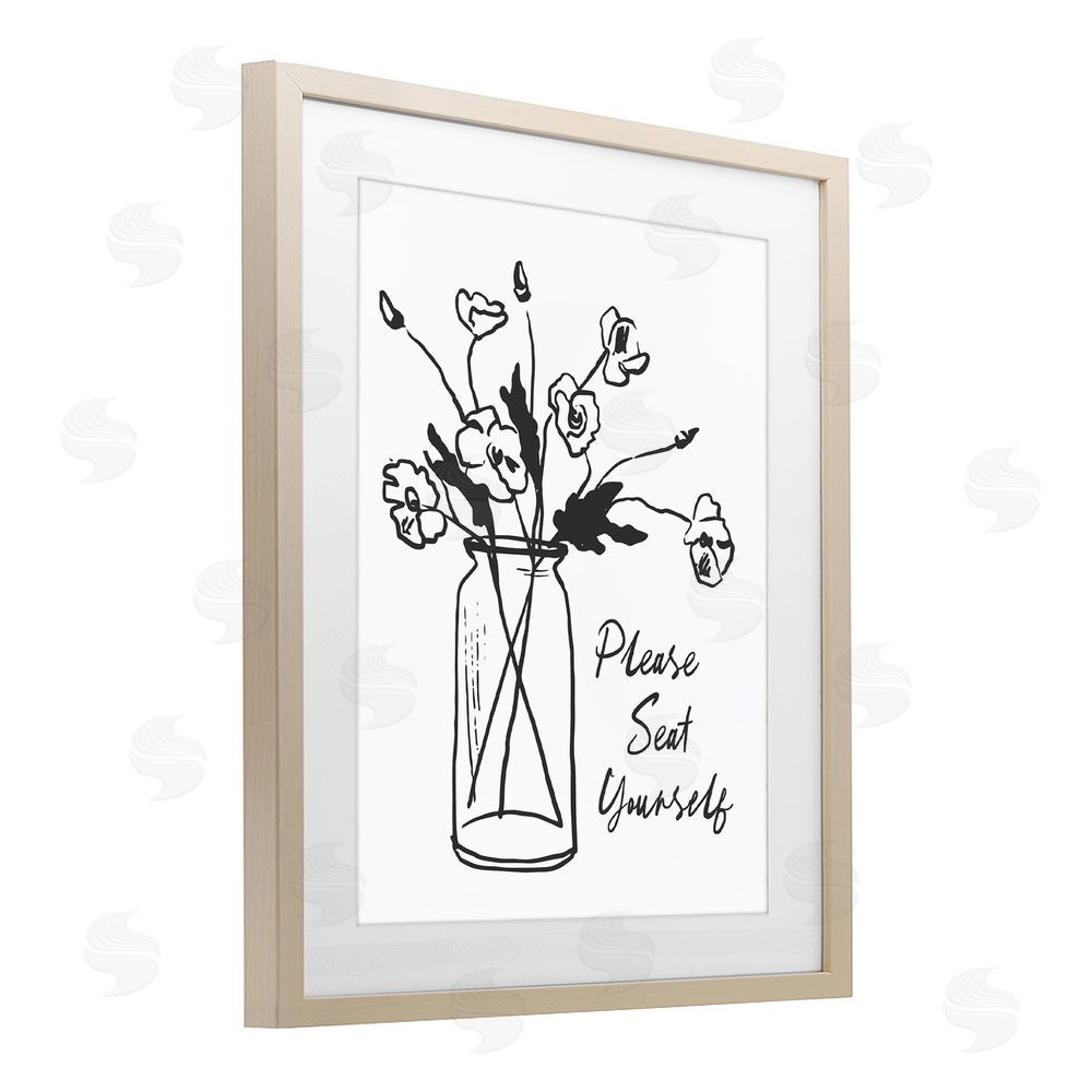 Lettered and Lined Seat Yourself Bathroom Flowers Brown Framed Print Under Glass Wall Art