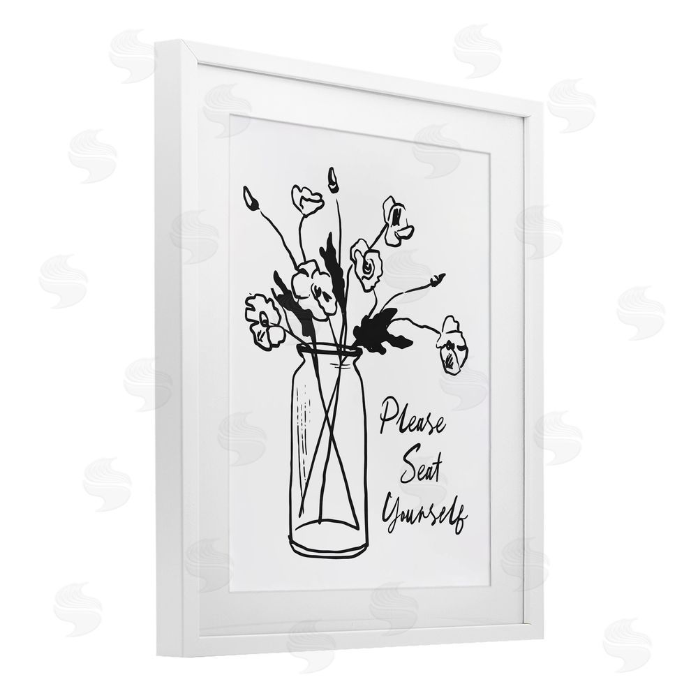 Lettered and Lined Seat Yourself Bathroom Flowers White Framed Print Under Glass Wall Art