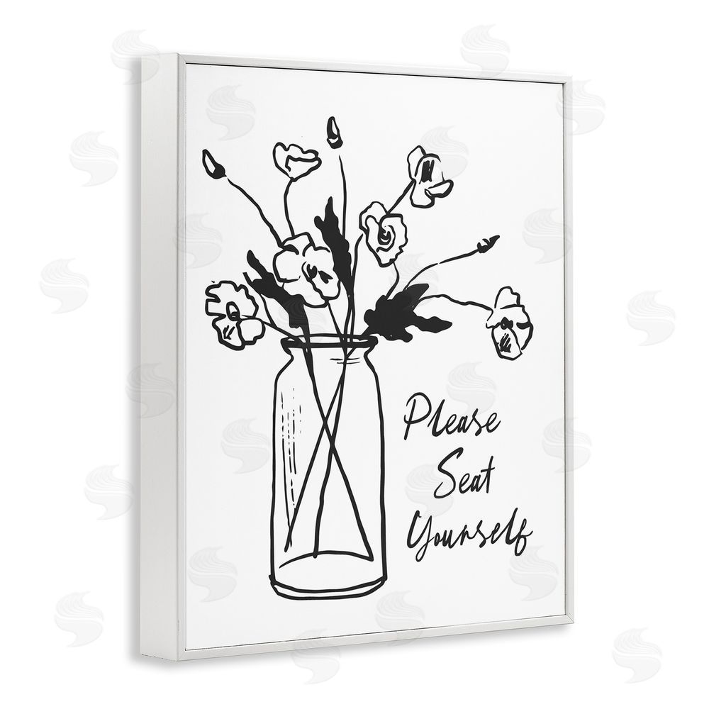 Lettered and Lined Seat Yourself Bathroom Flowers White Framed Giclee Wall Art Print