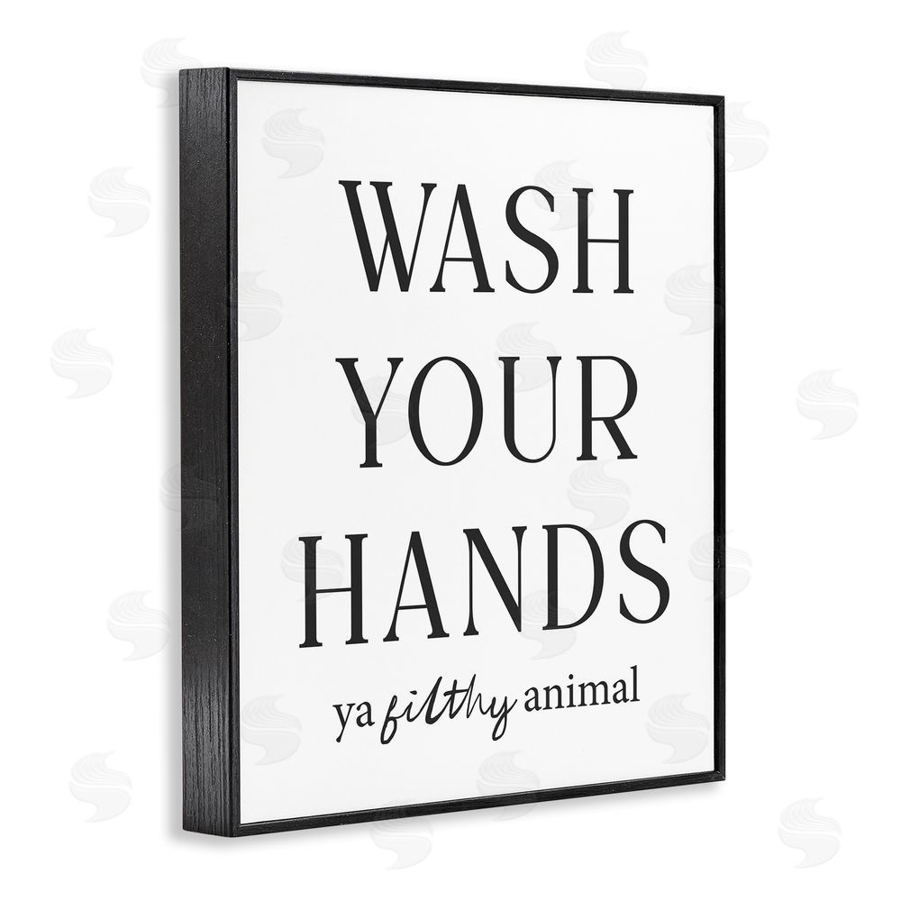 Lettered and Lined Wash Your Hands Funny Reminder Black Framed Giclee Wall Art Print