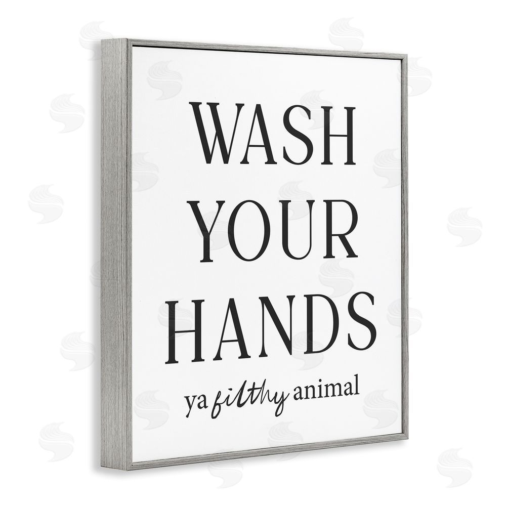 Lettered and Lined Wash Your Hands Funny Reminder Gray Framed Giclee Wall Art Print