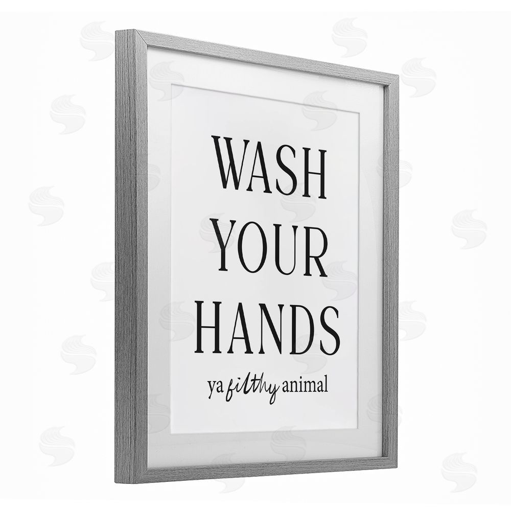 Lettered and Lined Wash Your Hands Funny Reminder Gray Framed Print Under Glass Wall Art