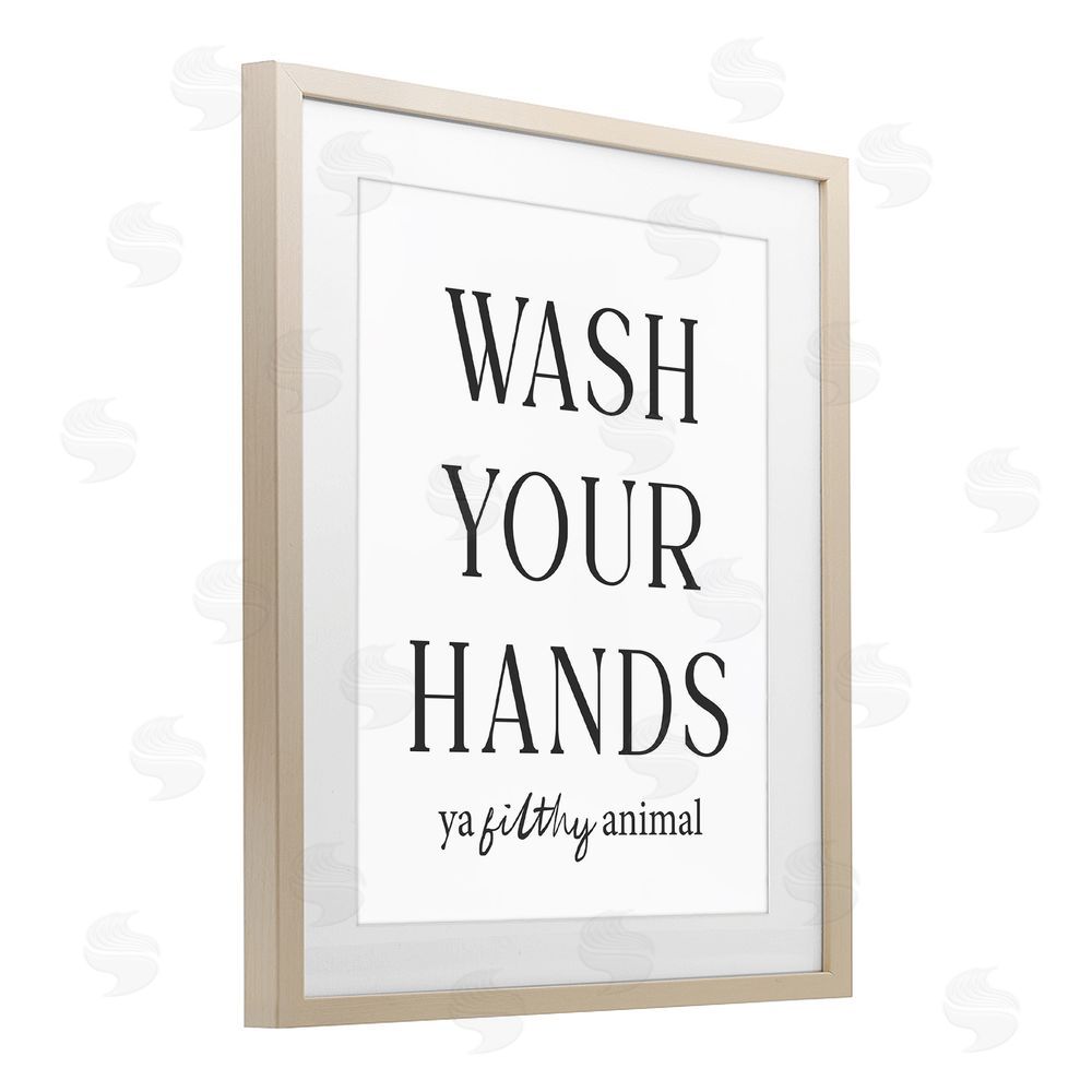 Lettered and Lined Wash Your Hands Funny Reminder Brown Framed Print Under Glass Wall Art