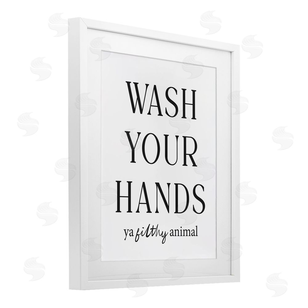 Lettered and Lined Wash Your Hands Funny Reminder White Framed Print Under Glass Wall Art