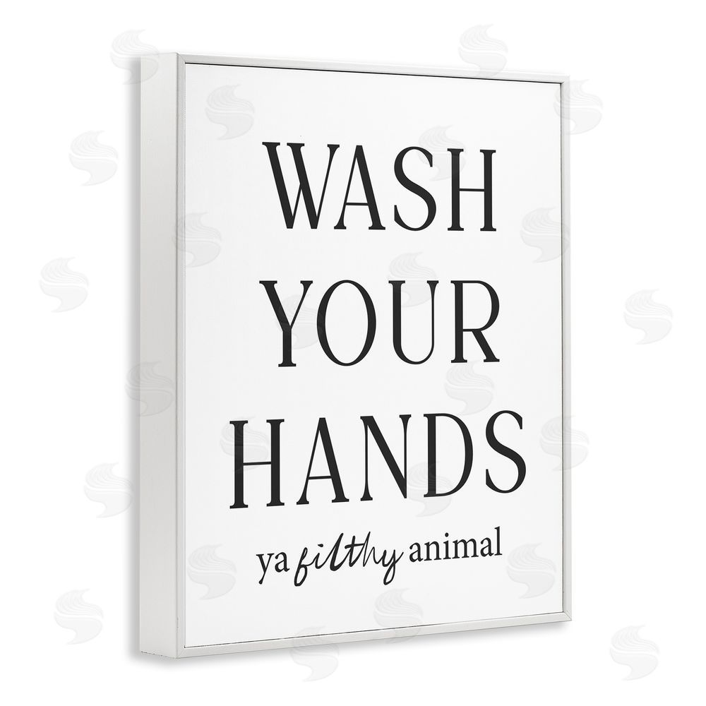 Lettered and Lined Wash Your Hands Funny Reminder White Framed Giclee Wall Art Print