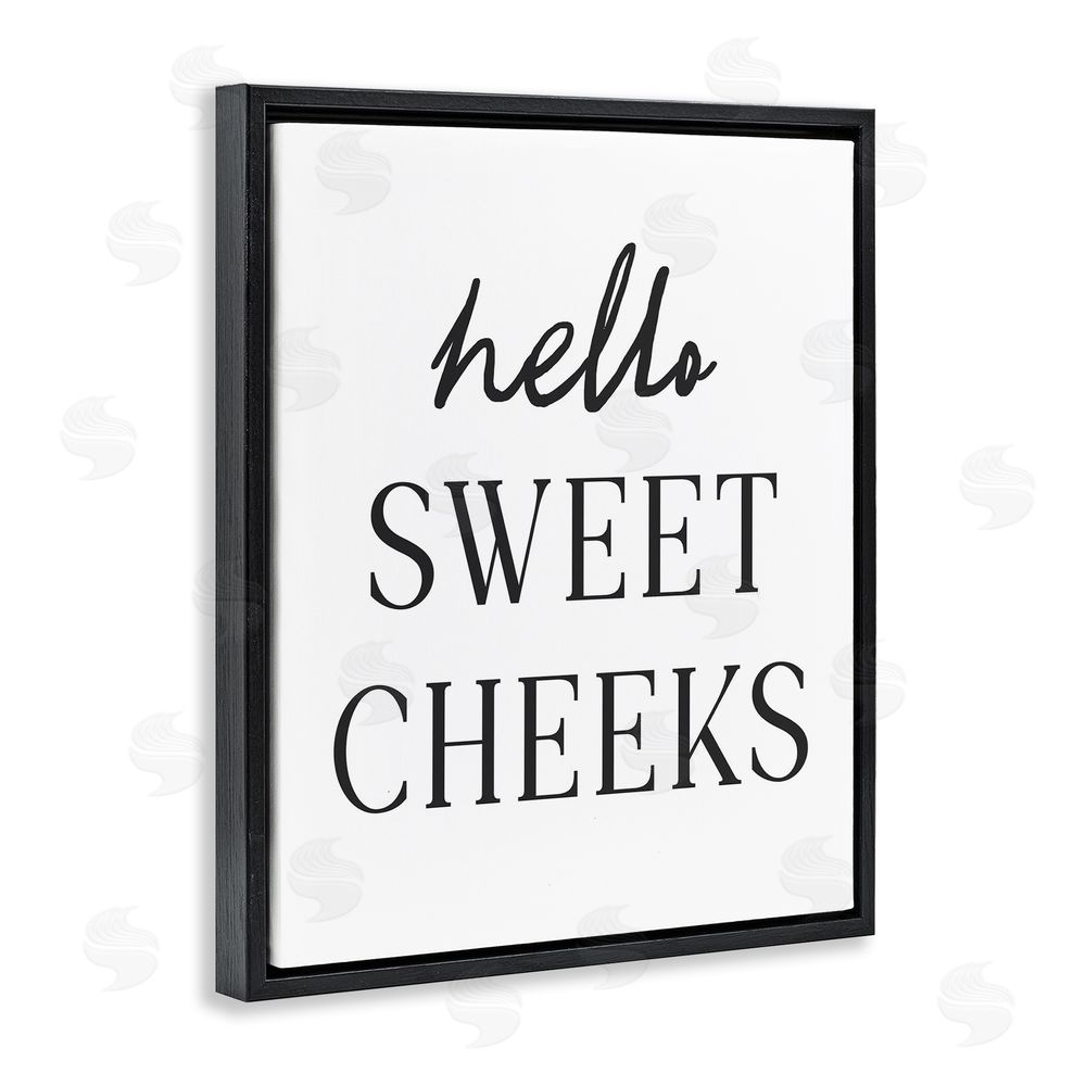 Lettered and Lined Sweet Cheeks Bathroom Humor Black Floating Frame Canvas Wall Art Print