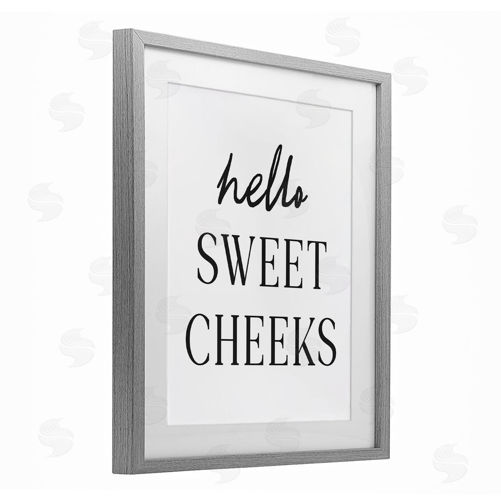Lettered and Lined Sweet Cheeks Bathroom Humor Gray Framed Print Under Glass Wall Art
