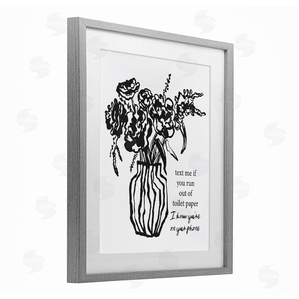 Lettered and Lined Text Me Bathroom Florals Gray Framed Print Under Glass Wall Art