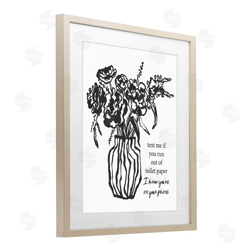 Lettered and Lined Text Me Bathroom Florals Brown Framed Print Under Glass Wall Art