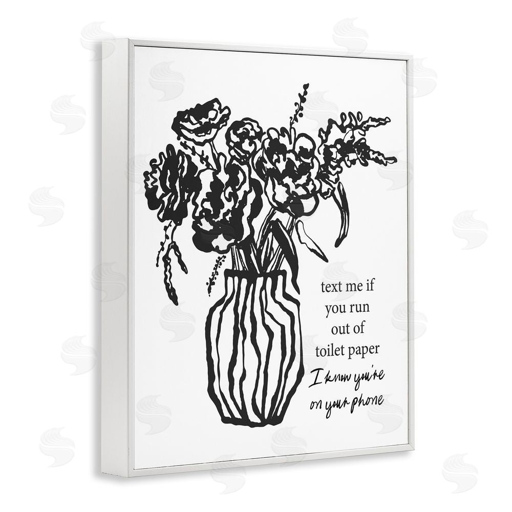 Lettered and Lined Text Me Bathroom Florals White Framed Giclee Wall Art Print