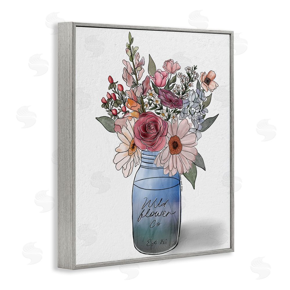 Alisha Kiara Design Farmer's Market Florals Gray Framed Giclee Wall Art Print