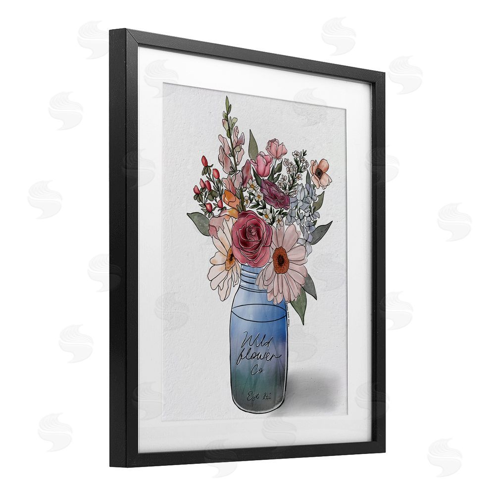 Alisha Kiara Design Farmer's Market Florals Black Framed Print Under Glass with Mat Wall Art