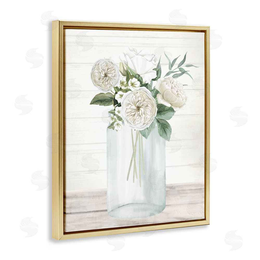 Kim Allen Elegant Patience Bouquet Gold Floating Frame Canvas Wall Art