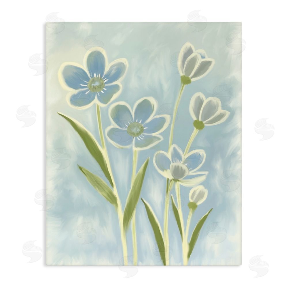 Kim Allen Blue Petals Contour Stretched Canvas Wall Art Print