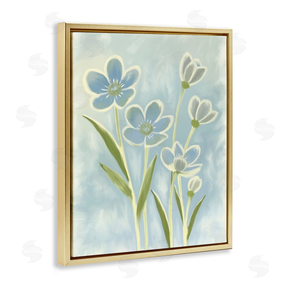 Kim Allen Blue Petals Contour Gold Floating Frame Canvas Wall Art Print