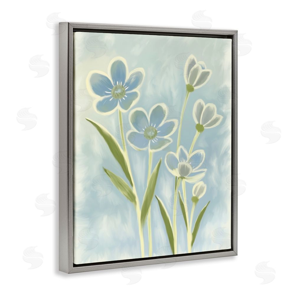 Kim Allen Blue Petals Contour Gray Floating Frame Canvas Wall Art Print